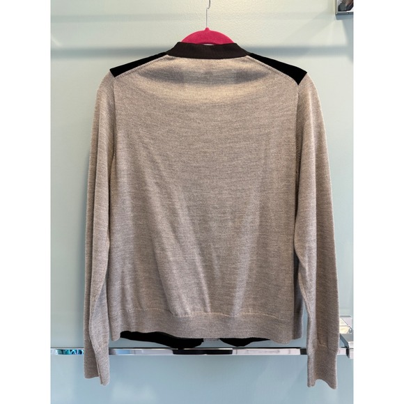 J.Crew Harlow Merino Velvet Panel Cardigan Sweater Gray Black‎ Womens Size L - Picture 2 of 4